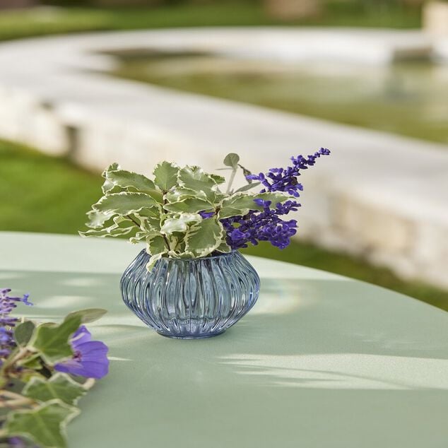 Bougeoir rond verre bleu &Oslash;7,5xH7,5cm