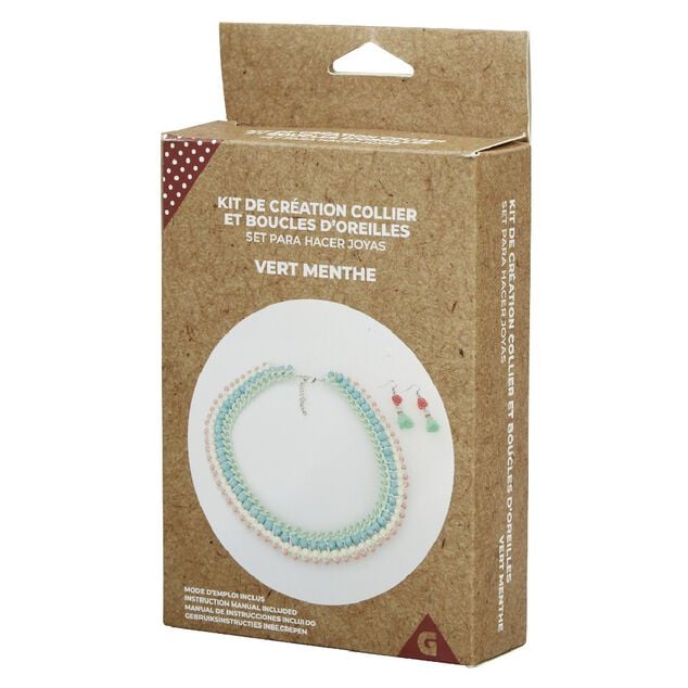Kit de cr&eacute;ation collier et boucles d'oreilles vert menthe