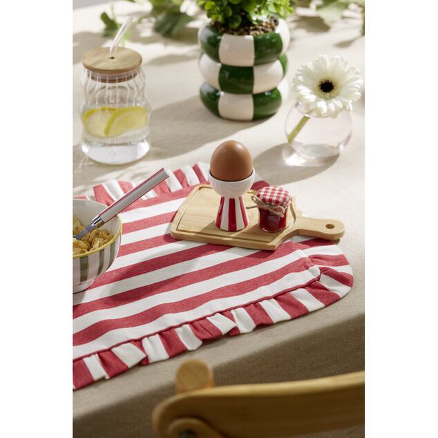 Set de table rectangulaire bord &agrave; volant motif rayure polycoton 30x45cm (3 mod&egrave;les)