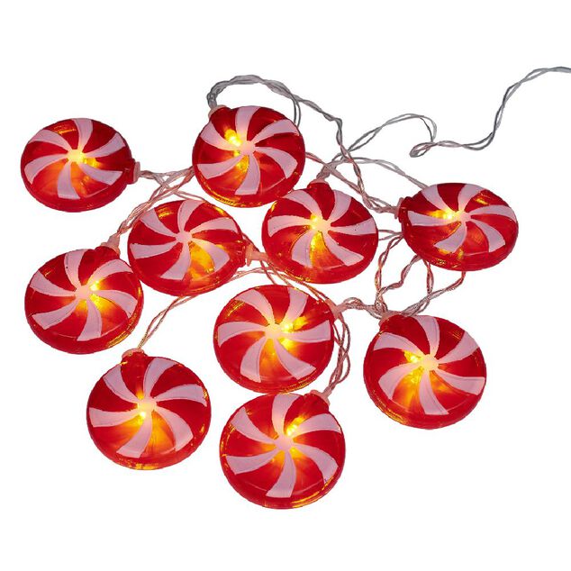 Guirlande lumineuse sucette de No&euml;l 10LED blanc chaud 1,35m