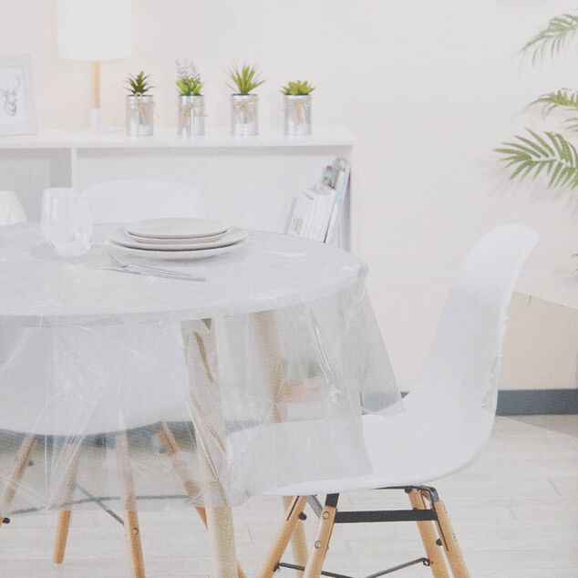 Nappe ronde plastique transparent motif pissenlit blanc