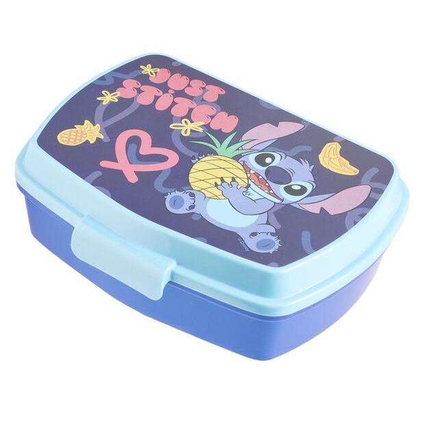 Bo&icirc;te &agrave; go&ucirc;ter enfant Stitch plastique bleu 17x14xH6cm