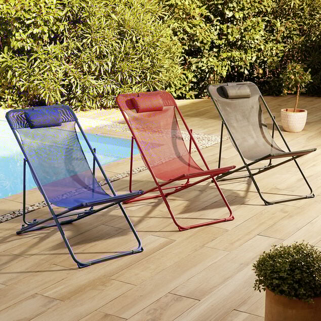 Chilienne Garden pliante avec t&ecirc;ti&egrave;re 3 positions grise 56x82xH76-90cm