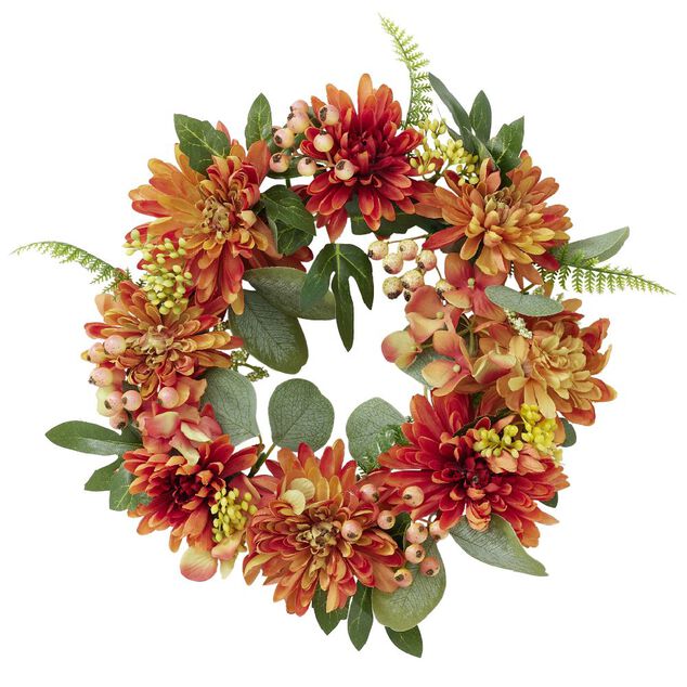 Couronne de fleurs artificielles dahlia et gypsophile orange &Oslash;30cm