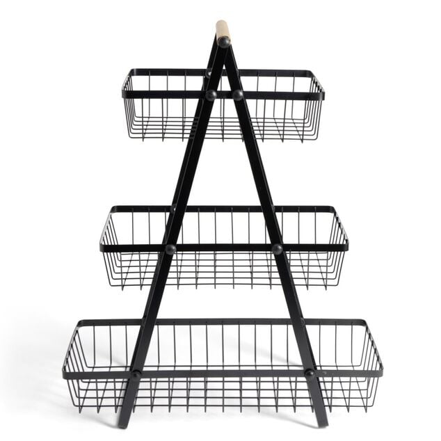 Pani&egrave;re &agrave; fruits et l&eacute;gumes 3 niveaux m&eacute;tal noir 49,5x19xH40cm