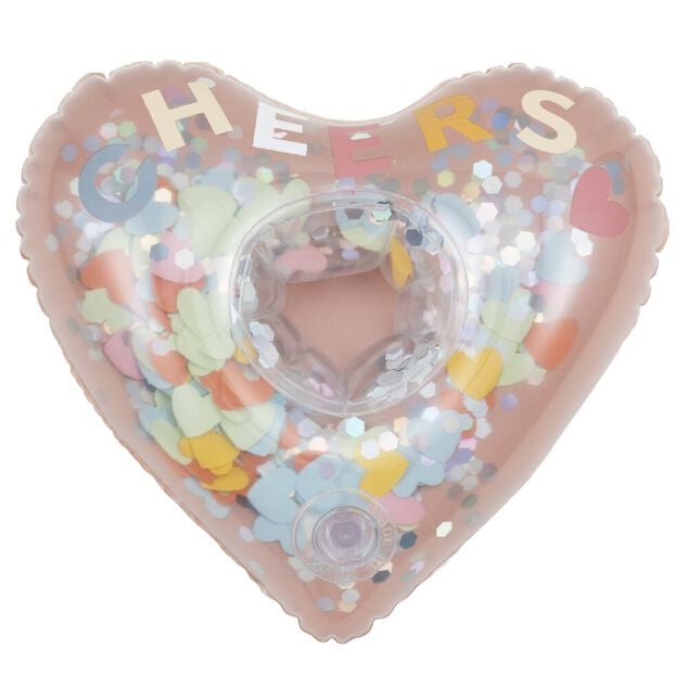 Porte-verre gonflable Funky forme coeur int&eacute;rieur paillettes multicolores 17x20cm