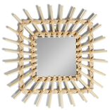 Miroir soleil carr&eacute; rotin et osier 30x30cm