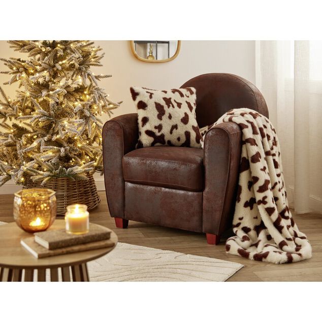 Plaid 130x160cm aspect fourrure motif vache blanc et marron