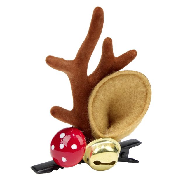 Pince cheveux Noël renne marron et rouge L7xH5cm