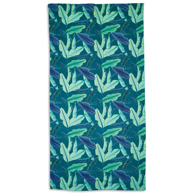 Sac serviette de plage 2 en 1 feuilles vert et bleu