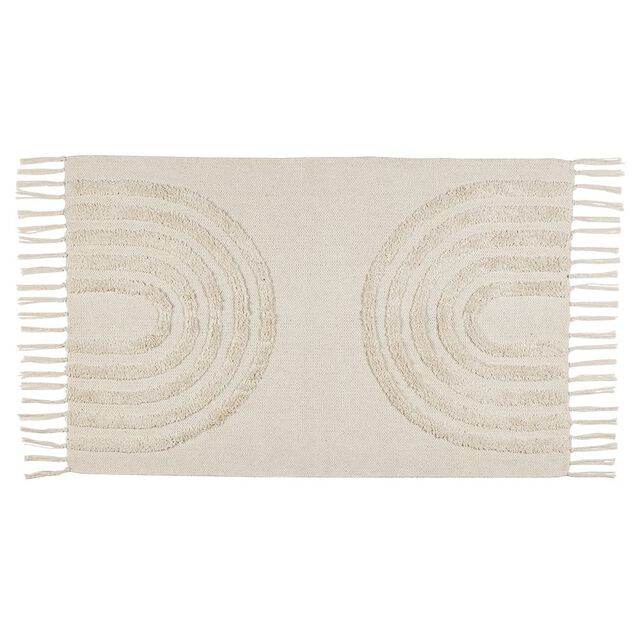 Tapis rectangulaire coton motif tufté arc en ciel beige uni 90x60 cm