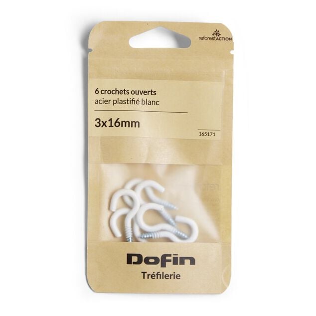 Lot de 6 crochets ouverts blancs &Oslash;3x16mm