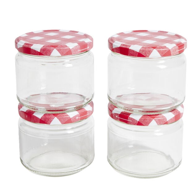 Lot de 4 pots &agrave; confiture acier et verre &Oslash;7,5xH8,7cm