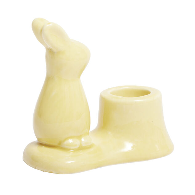 Bougeoir en céramique avec lapin couleur pastel 9,5x5xH8,5cm (3 modèles)