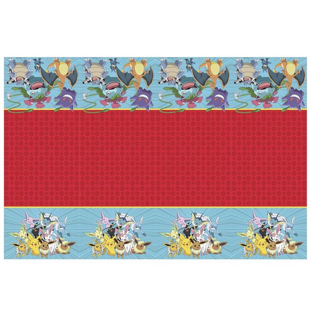 Nappe plastique Pok&eacute;mon rectangulaire rouge et bleue 120x180cm