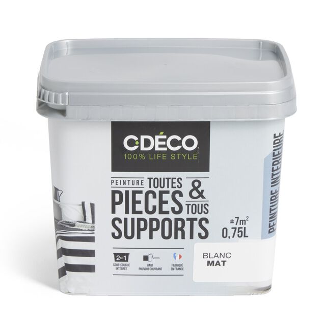 Peinture int&eacute;rieure C'D&Eacute;CO tous supports 750ml blanc satin&eacute;