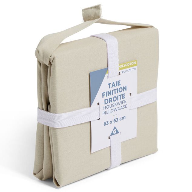 Taie d'oreiller 63x63cm polycoton finition droite beige