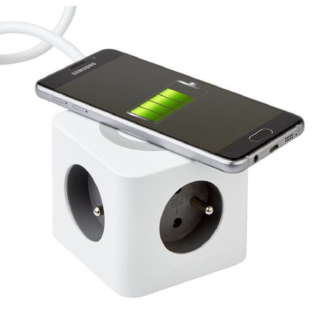 Bloc multiprise standard usb chargeur &agrave; induction carr&eacute; blanc