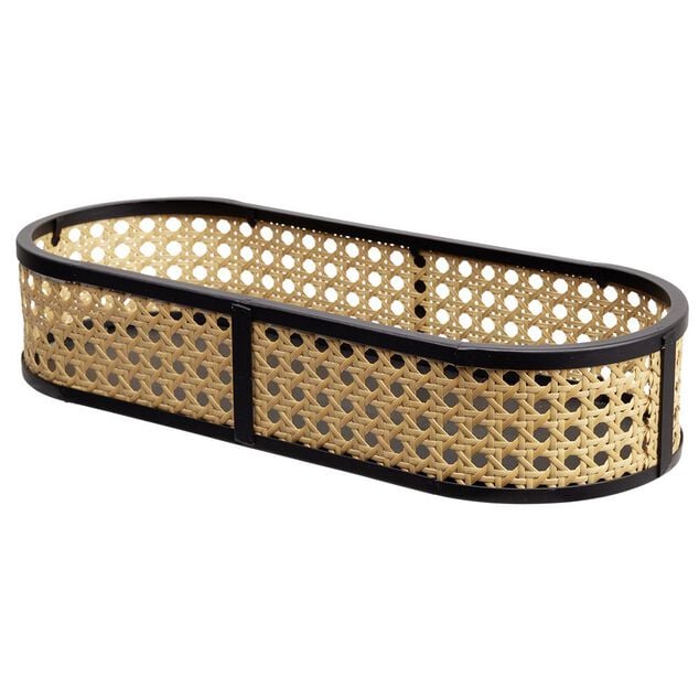 Plateau ovale cannage rotin naturel noir