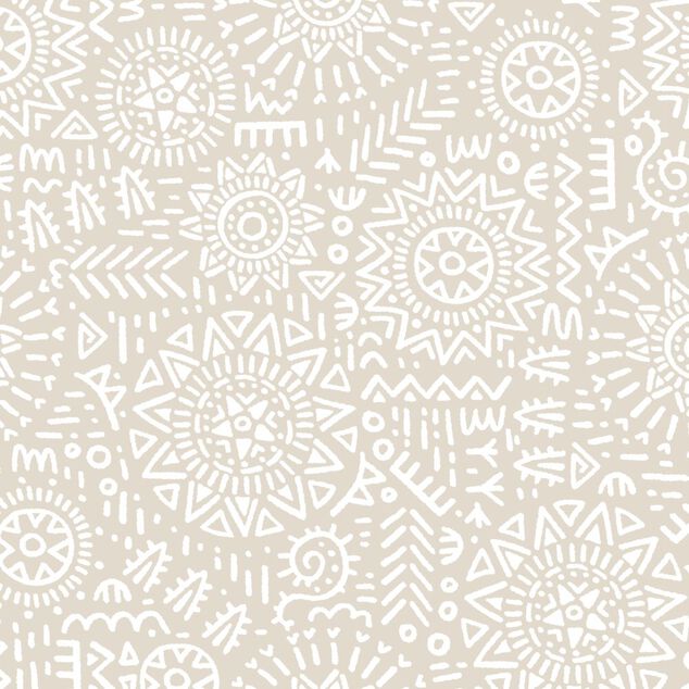 Nappe rectangulaire tissu Dakar motif ethnique beige et blanc 140x250cm