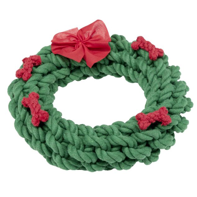 Jouet pour chien en coton avec noeud et os décoratifs Ø21 cm