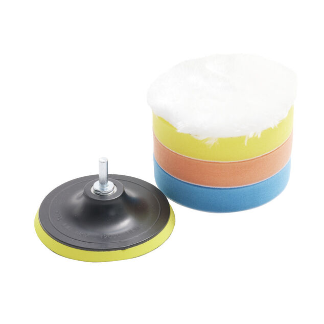 Kit &eacute;ponge et disque de polissage x5 adaptable visseuse &Oslash;12,5cm