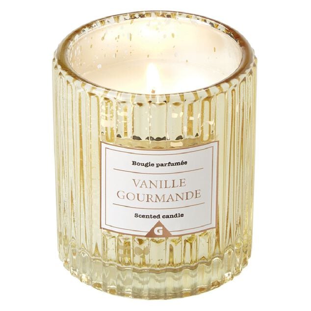 Bougie senteur vanille dans verre d&eacute;co relief