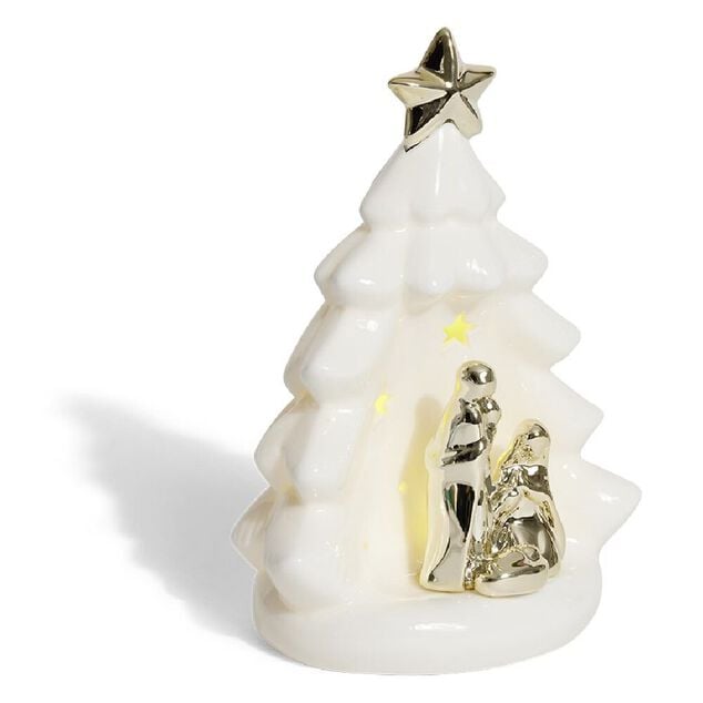 Cr&egrave;che sapin c&eacute;ramique lumineuse H20,3cm