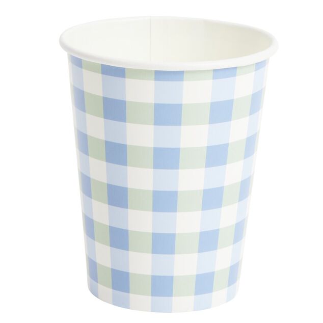 Gobelet x8 carton motif carreaux blanc et bleu 25cl
