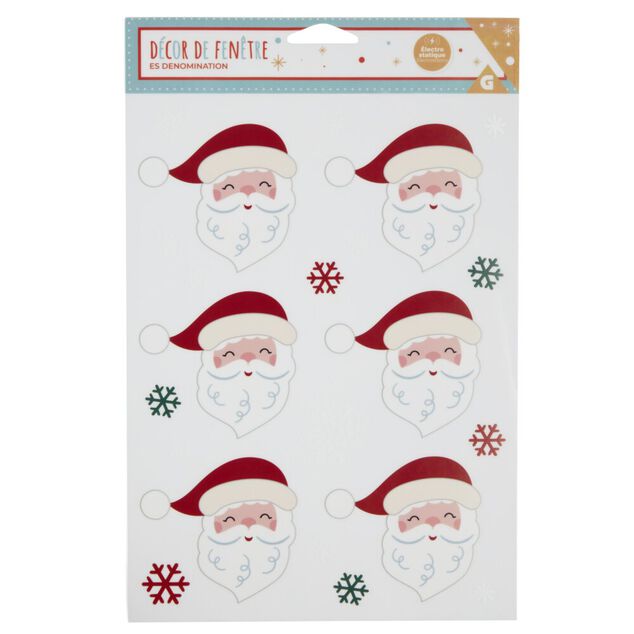 D&eacute;cor fen&ecirc;tre &eacute;lectrostatique t&ecirc;te de P&egrave;re-No&euml;l rouge et blanc