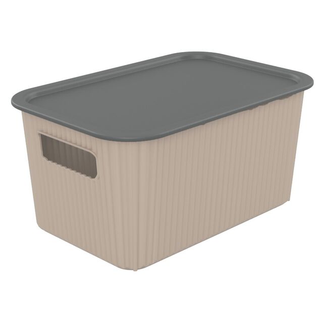 Panier de rangement 4L Vibox plastique beige avec couvercle gris 26x17,5xH12,5cm