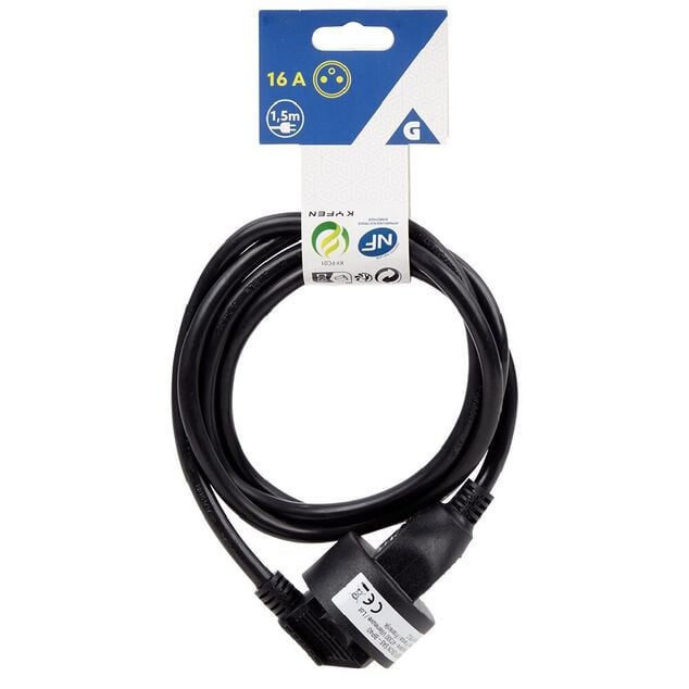 Rallonge électrique 16A 1,5m noir