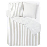 Parure de lit 2 personnes 240x220cm r&eacute;versible rayure blanc et beige