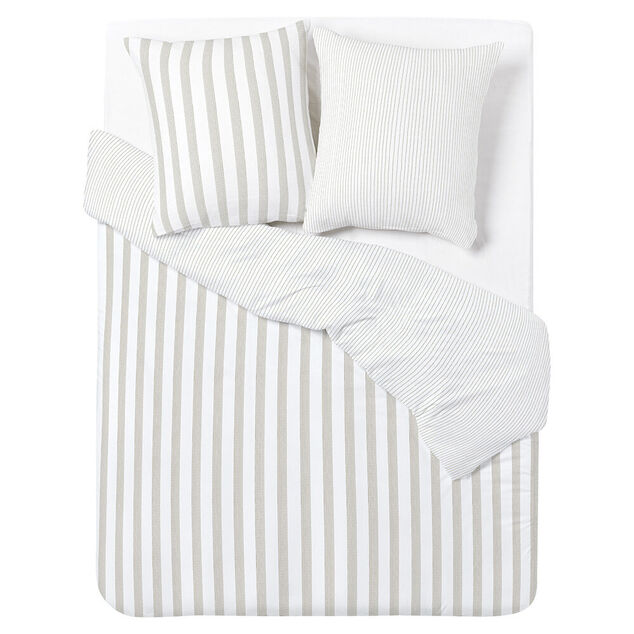Parure de lit 2 personnes 240x220cm r&eacute;versible rayure blanc et beige