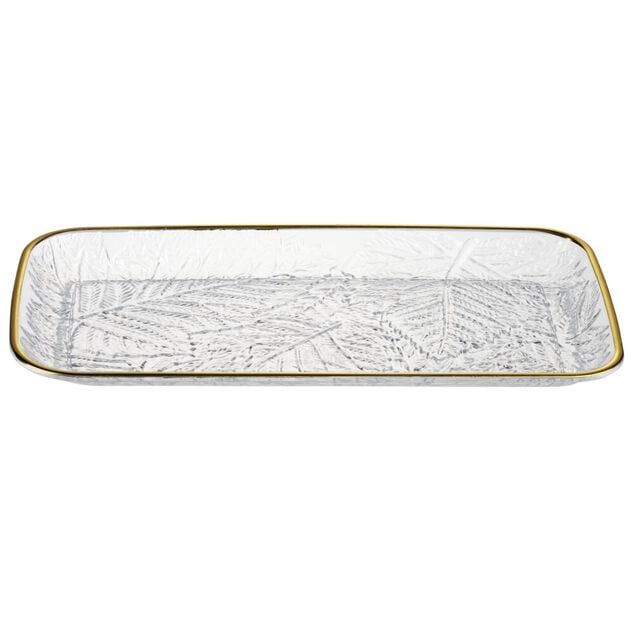 Plateau de service arabesque Sabah plastique transparent et dor&eacute; L34cm