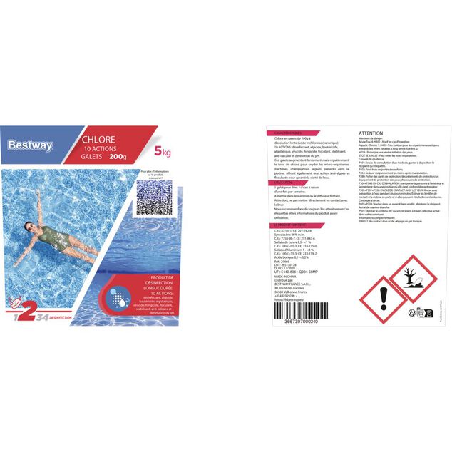 Chlore multiactions piscine 5kg galet 200gr