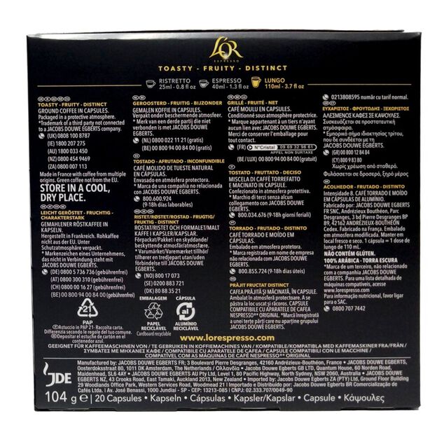 Café capsule L'or Lungo profondo 20 doses intensité 8