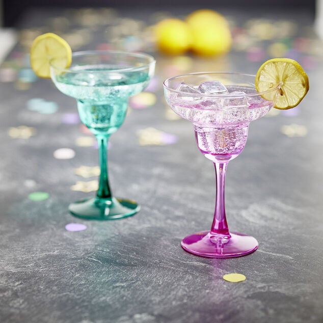 Verre &agrave; cocktail sur pied x2 en verre rose et vert 240ml