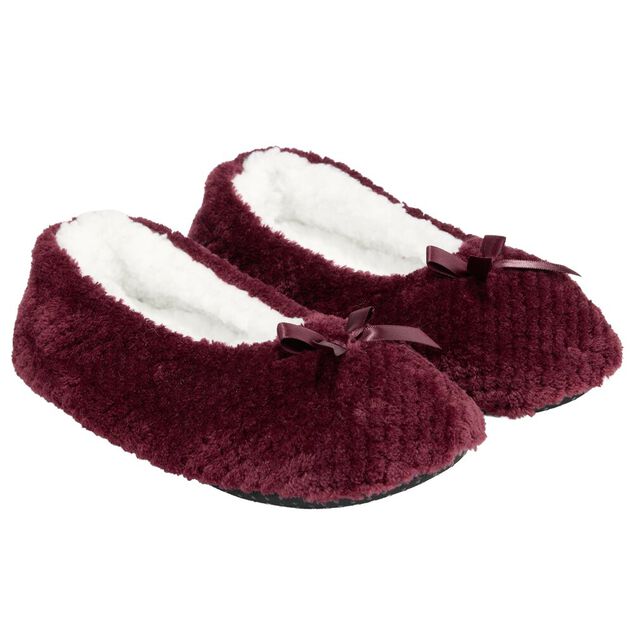 Chaussons ballerines fourr&eacute;s femme rouge bordeaux 38/39