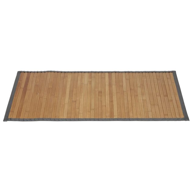 Tapis de salle de bain bambou marron &agrave; bordure grise