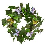 Couronne d&eacute;co printemps lierre artificiel et papillons &Oslash;45cm