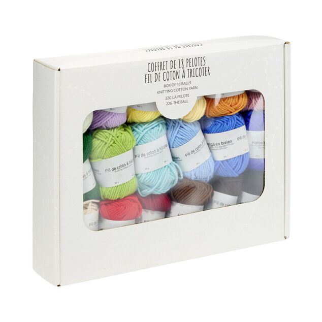 Pelote de fil &agrave; tricoter coton 18x 22gr 50m pack multicolore