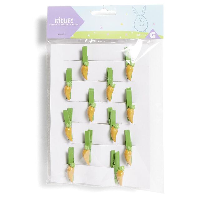 Lot de 12 pinces en bois forme carotte