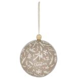 Boule de No&euml;l motif branche sapin et flocon beige &Oslash;12cm
