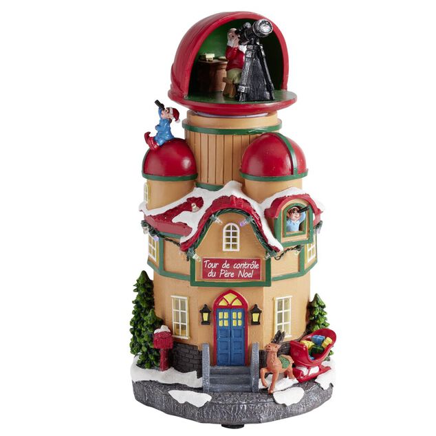 Village de No&euml;l anim&eacute; LED tour de contr&ocirc;le du P&egrave;re No&euml;l 16x14xH26cm
