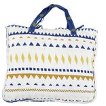 Couvre lit r&eacute;versible imprim&eacute; ethnique bleu et blanc 240x220cm