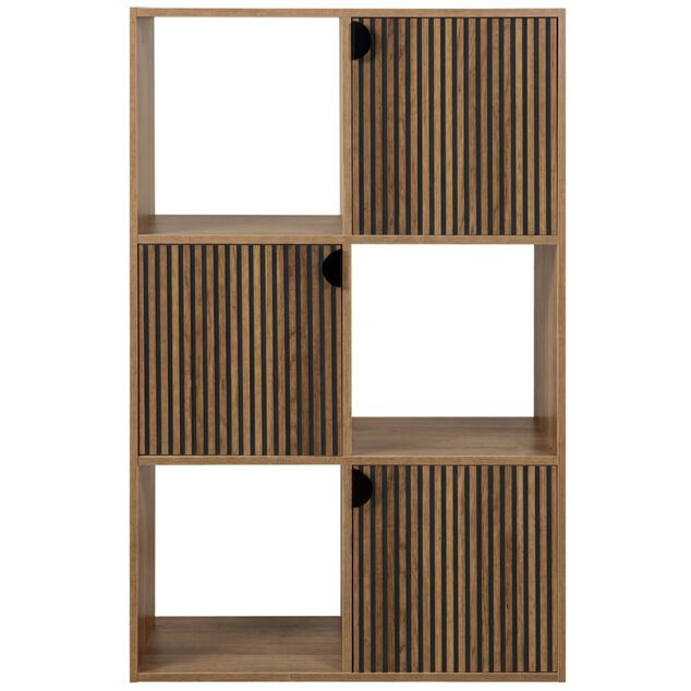 &Eacute;tag&egrave;re Adam 6 cases 3 portes en bois brun L60xP29,5xH90cm