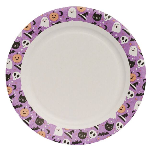Lot de 10 assiettes en carton motif fant&ocirc;me Halloween