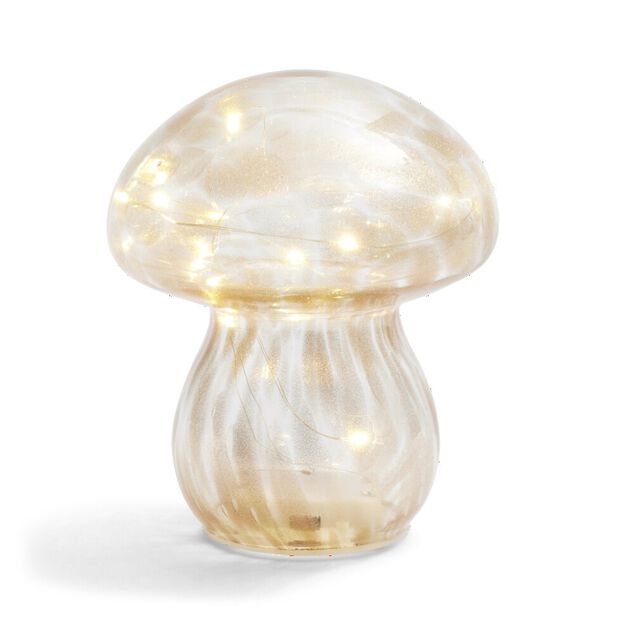 D&eacute;coration &agrave; poser champignon &agrave; LED en verre marron &Oslash;13xH15cm