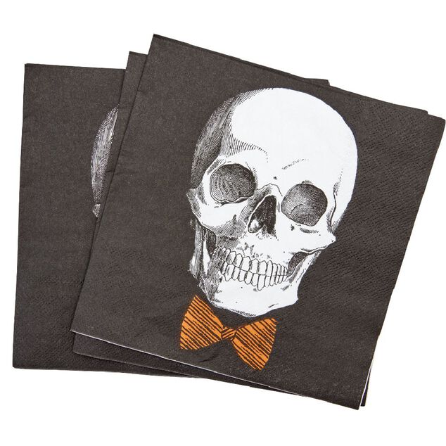 Serviette papier Halloween imprim&eacute; squelette gentleman noir blanc x20